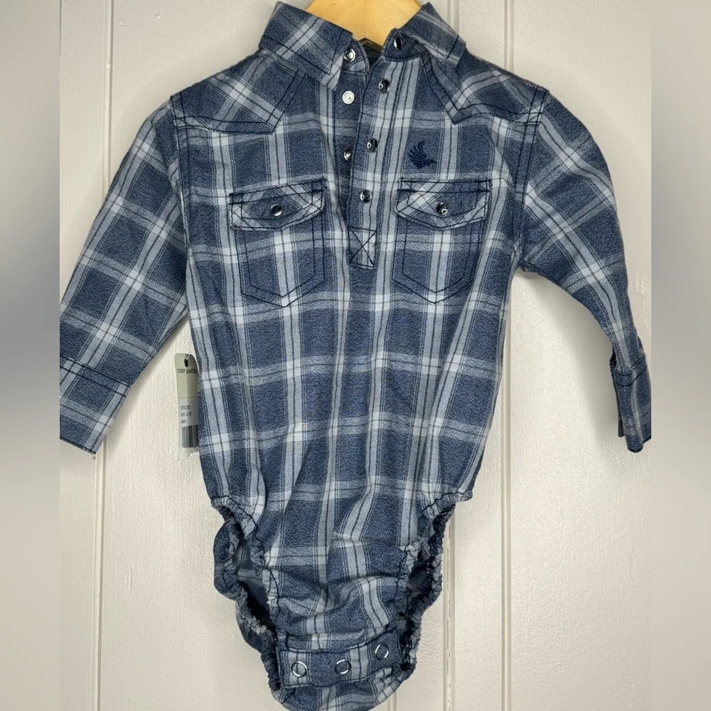 Baby Plaid Long-Sleeve One-Piece Bodysuit - Blue